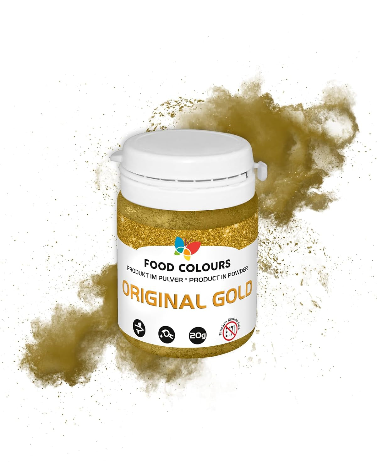 Madfarve Madfarvepulver med metallisk effekt, ORIGINAL GULD 20G madfarve – Ideel til dekoration af kager, tærter, sukkerpastaer, småkager og drikkevarer.