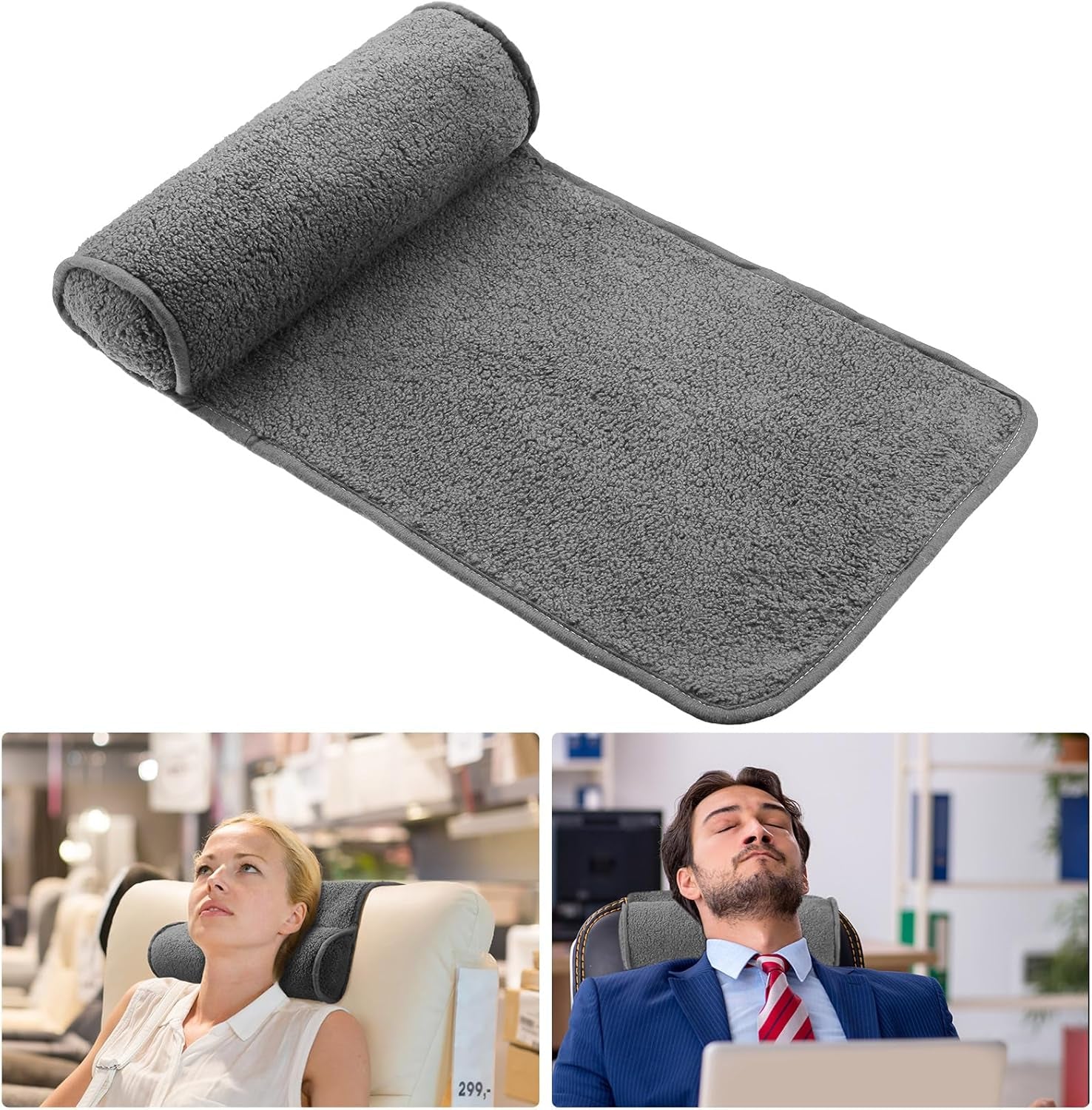 Nakkepude til hvilestol, justerbar plyspude, nakkerulle, skridsikker fleece, sofa, nakkepude til rejser, hjem, liggestol, sofa, lænestol (mørkegrå)