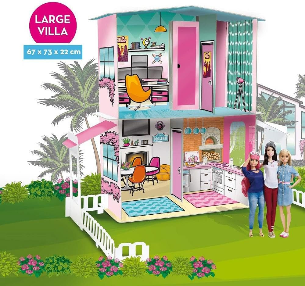 Lisciani - BARBIE Dukkehus - Barbie drømmevilla i to etager - 3D-hus til at bygge, dekorere og designe - Kreativt håndværk og byggelegetøj til børn fra 4 år og op Dukkehuse Naty Shop
