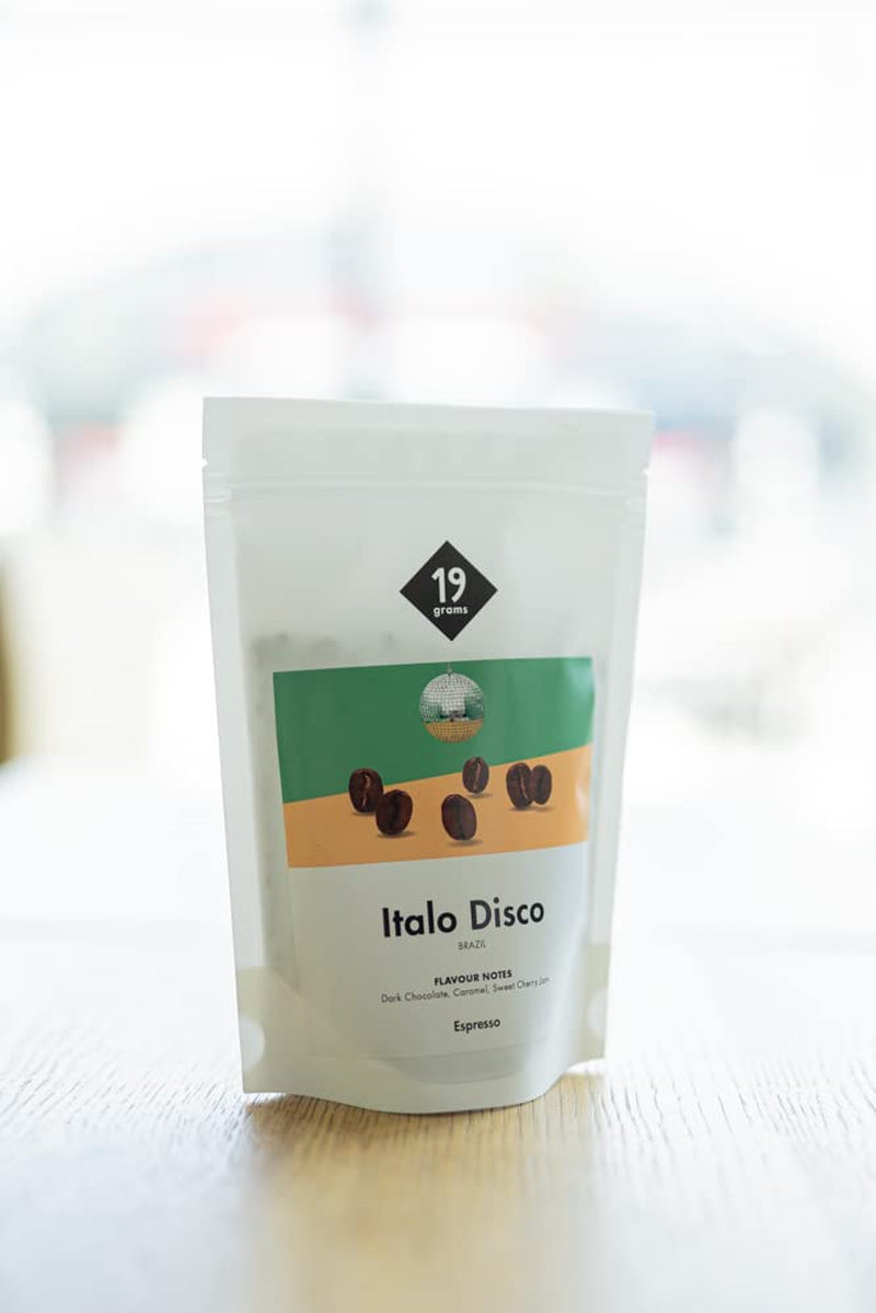Italo Disco Espresso | 250 g Bohne gås | fair og bæredygtig | frisch geröstet | 100% Arabica Kaffeebohnen | specialkaffe | 19 gram Kaffeerösterei