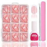 Ballerina falske neglesæt - 240 stykker Delikat lilla pink falske negle, fulddækkende lim på falske negle, falske neglespidssæt til manicure og neglekunst til kvinder og piger (lavendelrosa)