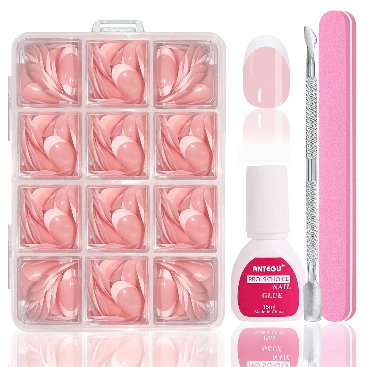 Ballerina falske neglesæt - 240 stykker Delikat lilla pink falske negle, fulddækkende lim på falske negle, falske neglespidssæt til manicure og neglekunst til kvinder og piger (lavendelrosa)