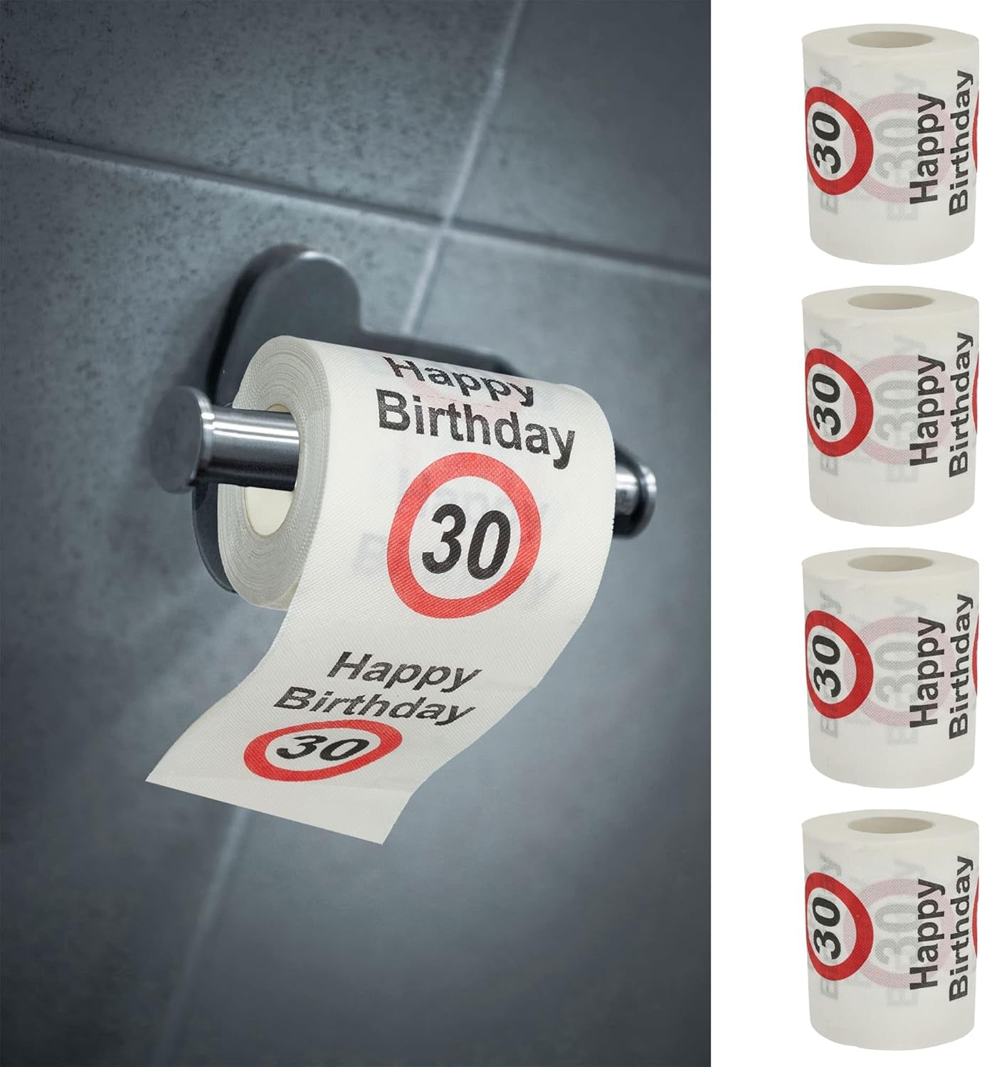 Sæt med 4 toiletpapir "Tillykke med 40 års fødselsdagen" │40 års fødselsdag 24 meter 2-stoffer 180Gr/Qm │ Toiletpapir motiv toiletpapir (4 X toiletpapir 40)