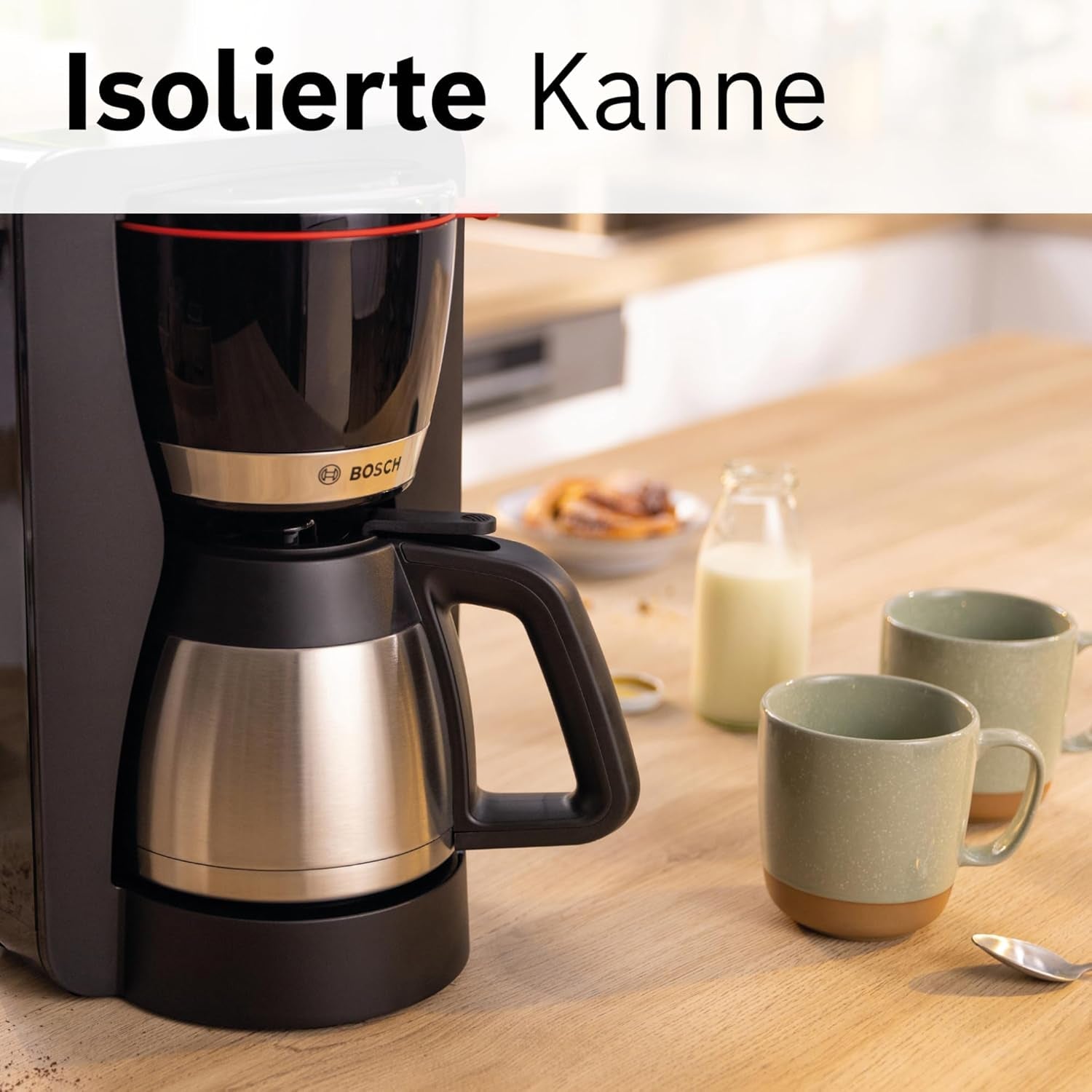 Bosch MyMoment TKA6M273 Filter Espressomaskine, 1L termokande, 8-12 kopper, Anti-drypsystem, Roterende filterholder, Afkalkningsprogram, Aftagelig vandtank, 1200 Watt, Mat Sort