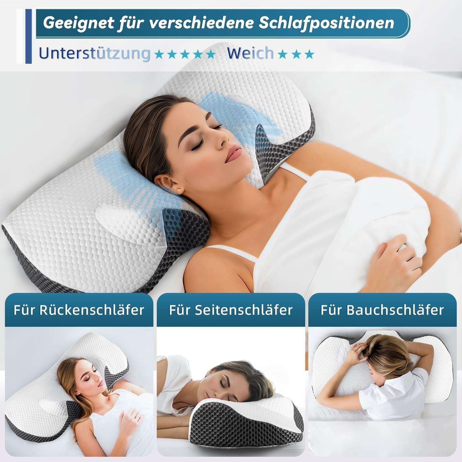 IDEA Nakkesmertepude Ortopædisk pude Lavet af Memory Foam Pude Ergonomisk nakkepude for optimal støtte Anti-snorkepude til side, ryg og mave Sove Cervikal ortopædiske puder Naty Shop