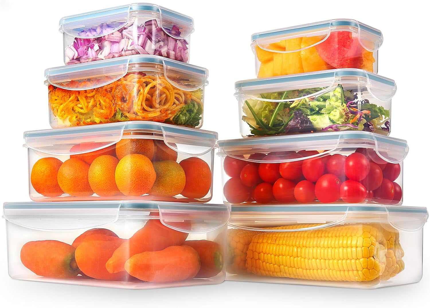 YASHE madopbevaringskrukke med låg 12 stk. plastikopbevaringskrukkesæt BPA-fri 100 % lækagesikker stabelbare klare madopbevaringskasser Naty Shop Mb-04-8 stk.