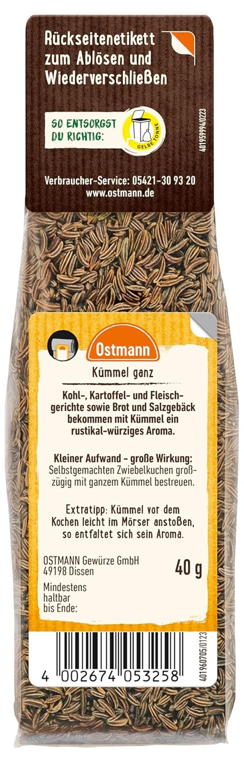 Ostmann - Hel spidskommen, til smag til brød og kager, 40 gram Condimente Naty Shop