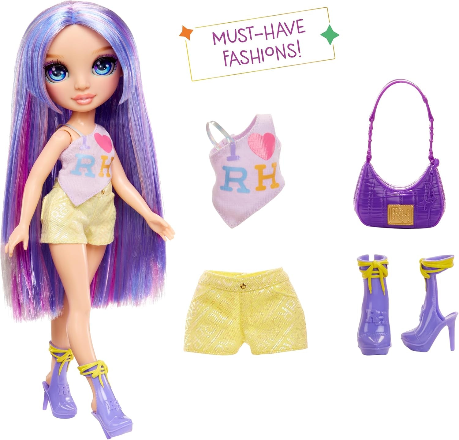 Rainbow High My Fashion Style Doll - Lilla - 28 cm Lilla modedukke med attraktivt outfit og stilfuld taske, til leg, posering, indsamling, til børn i alderen 4-12