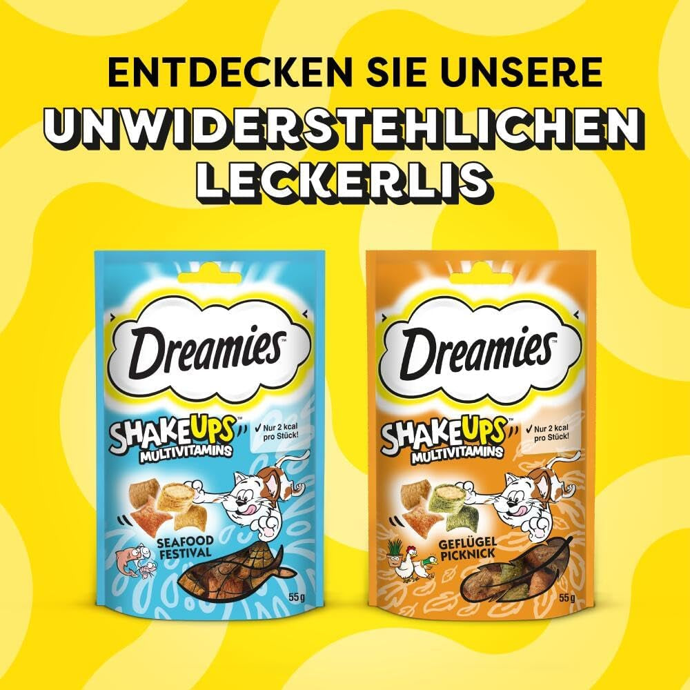 DREAMIES SHAKE UPS Multivitamin Seafood Festival Kattegodbidder i portionsposer - 55 g (6 poser)