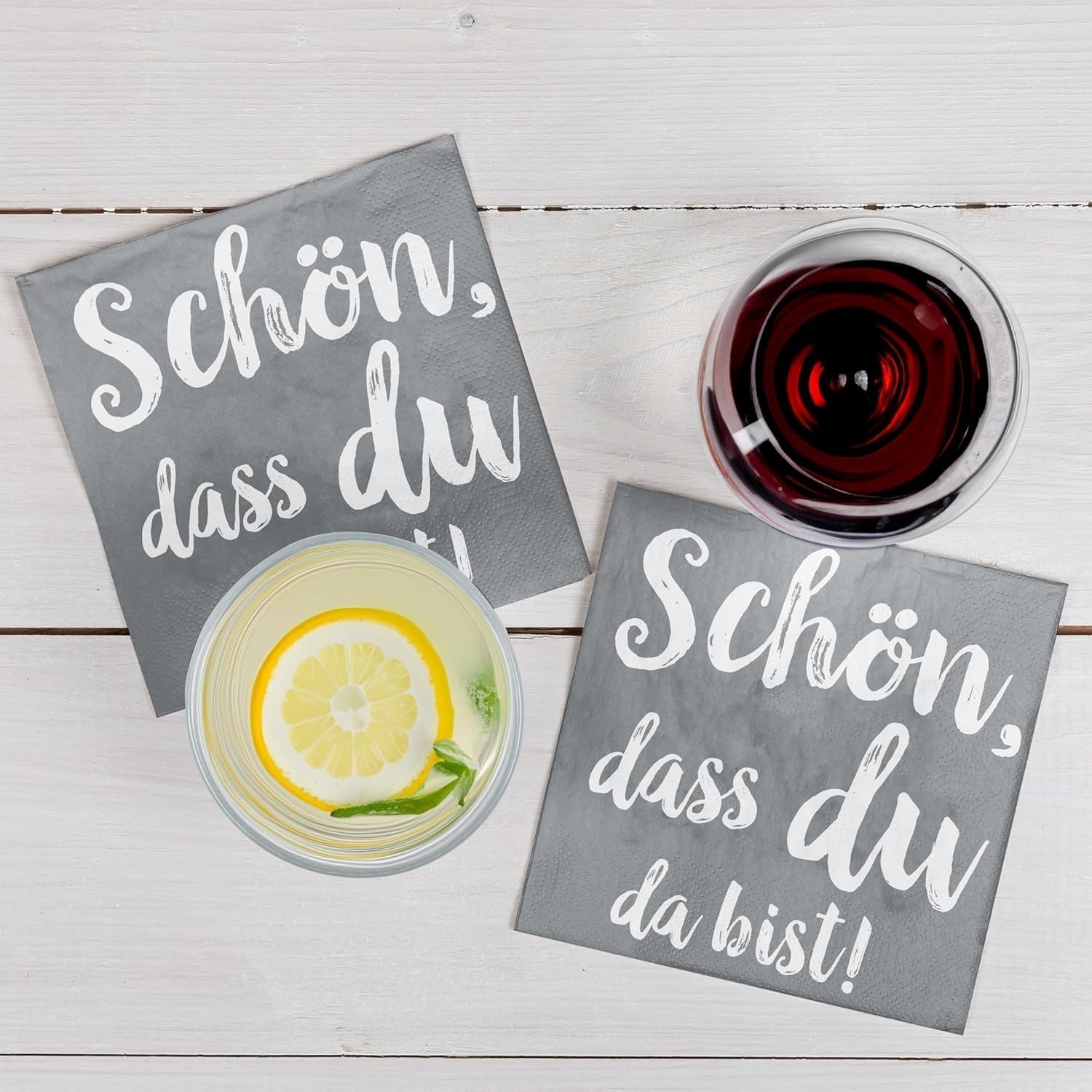 HEKU 'Schön Dass Du Da Bist' cocktailservietter, 3 lag, 25X25cm, 150 styk I Elegant design I Ideelt til festligheder I Praktisk pakket