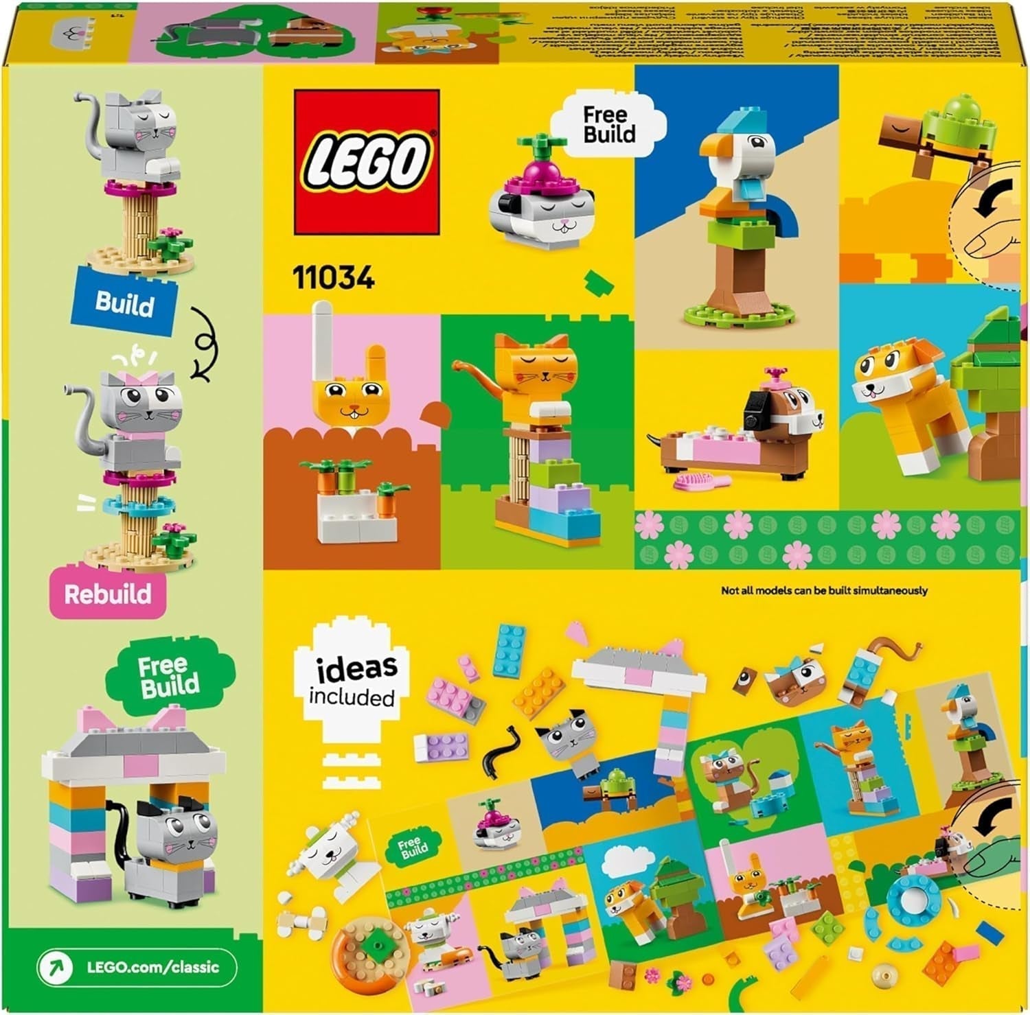 LEGO Classic Creative Animals, æske med farverige klodser, bygge klodsdyrsfigurer som hund, kat, kanin, hamster og fugl, byggelegetøj til drenge og piger fra 5 år 11034 Byggesæt Besuche den LEGO-Store