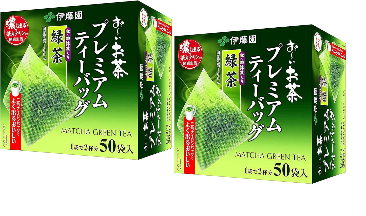 Itoen O ～ I Ocha Premium Matcha Grøn te Japansk Ryokucha Grøn te med Matcha Uji 1,8 g teposer 2 æskepakke (i alt 100 poser) Fremstillet i Japan