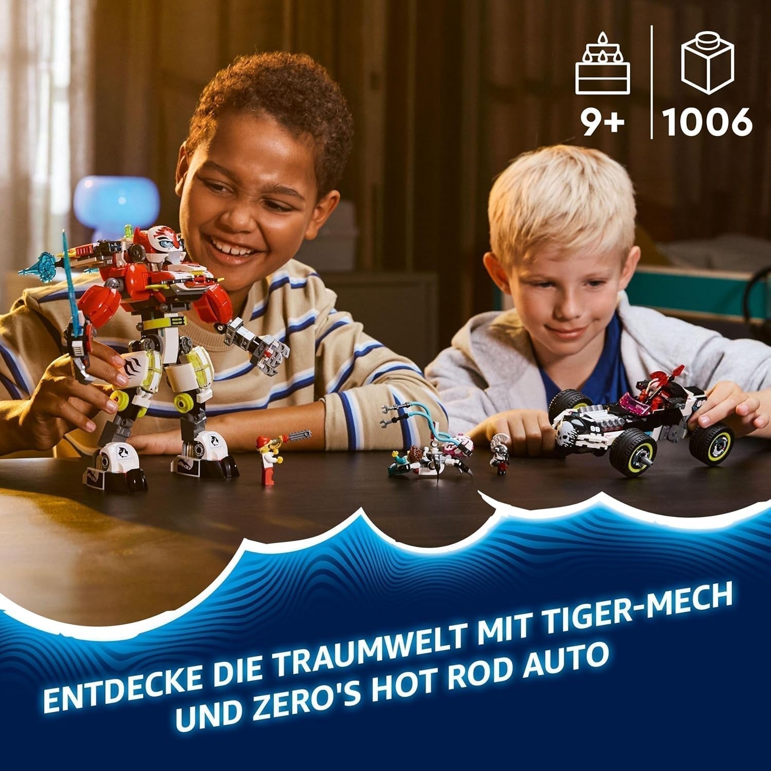 LEGO Dreamzzz Cooper's Tiger Mech og Zero'S Hot Rod Car, Legetøjsbil til børn, Gave til 9-årige drenge og piger, 2-i-1 legesæt med Mech og minifigurer 71497 Byggesæt Besuche den LEGO-Store