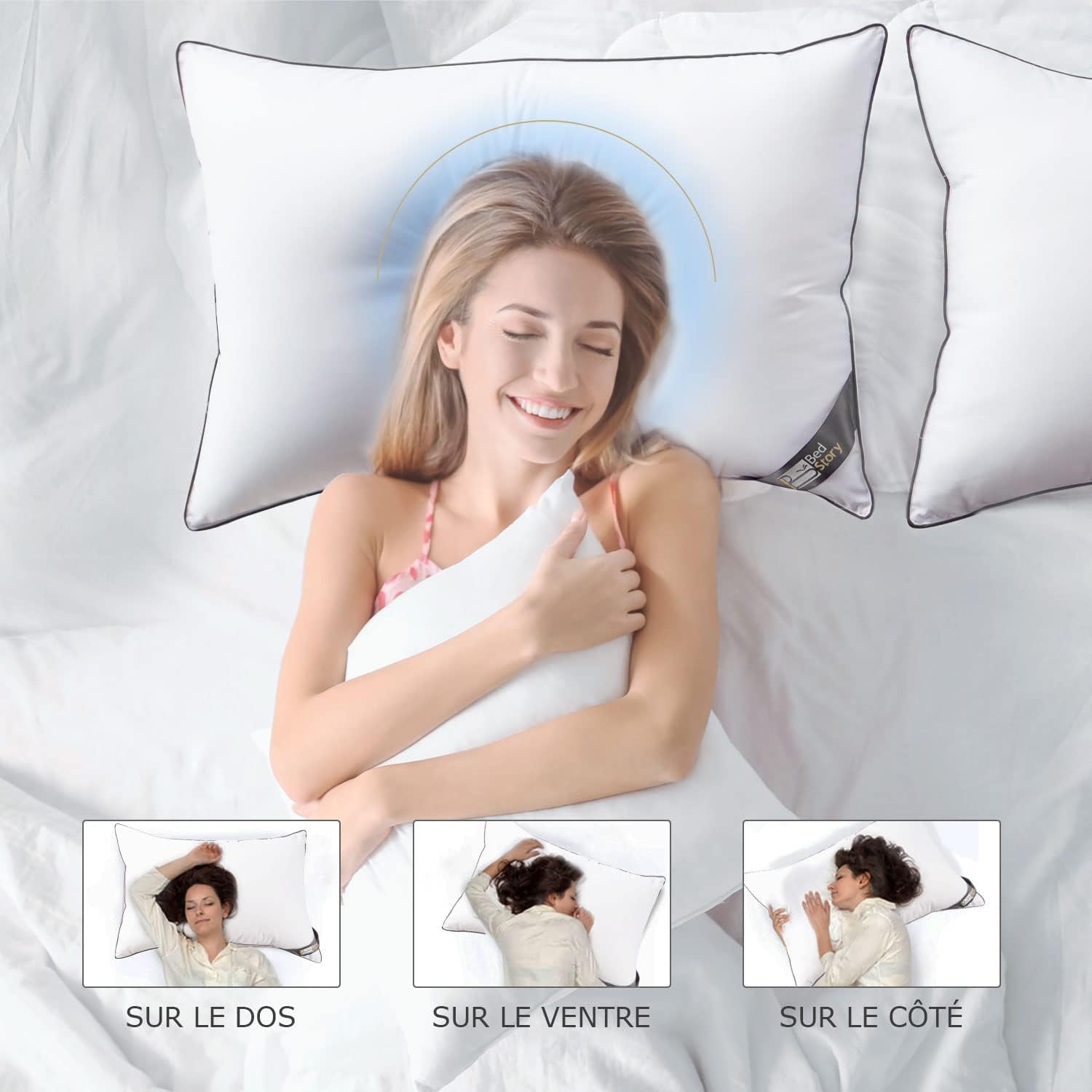 Bedstory pude, 50 x 70 cm, 2 stykker, bidebestandig, svedåndende, hypoallergen, fyld: 100 % polyesterfiber, ultrakomfort og blød komfort og fremragende støtte Naty Shop standardpuder