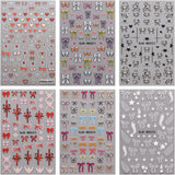 JMEOWIO Nagelsticker Bunte Herz Schleife 6 Blad Neglekunstklistermærke Selbstklebend Nagelaufkleber Dekoration Nageldesign Zubehör