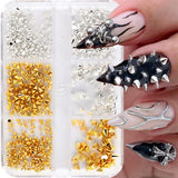 Mini Metall Nieten Punk Nail Charms Guld Silber Strasssteine ​​Nägel Charm Kegel Spikes Nagelschmuck Glitzersteine ​​Nail Art Studs Nagel Steine ​​Legierung Nagelanhänger Rhinestones Nageldesign Zubehör