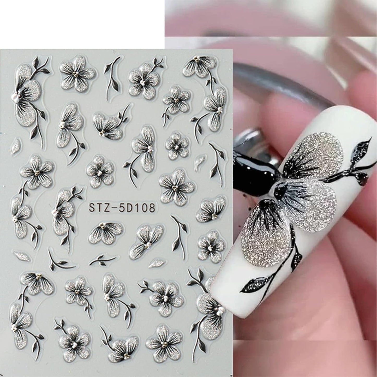 JMEOWIO 6 Blatt 3D Nagelsticker Blumen Nail Art Sticker Selbstklebend Nagelaufkleber 5D Stereoskopisk Frühling Sommer Blumen Dekoration Nageldesign Zubehör