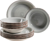 MÄSER Spisesæt til 6, moderne vintage-look, 12-delt bordservice, håndmalet, blå, flise, røgblå (Bel Tempo II)