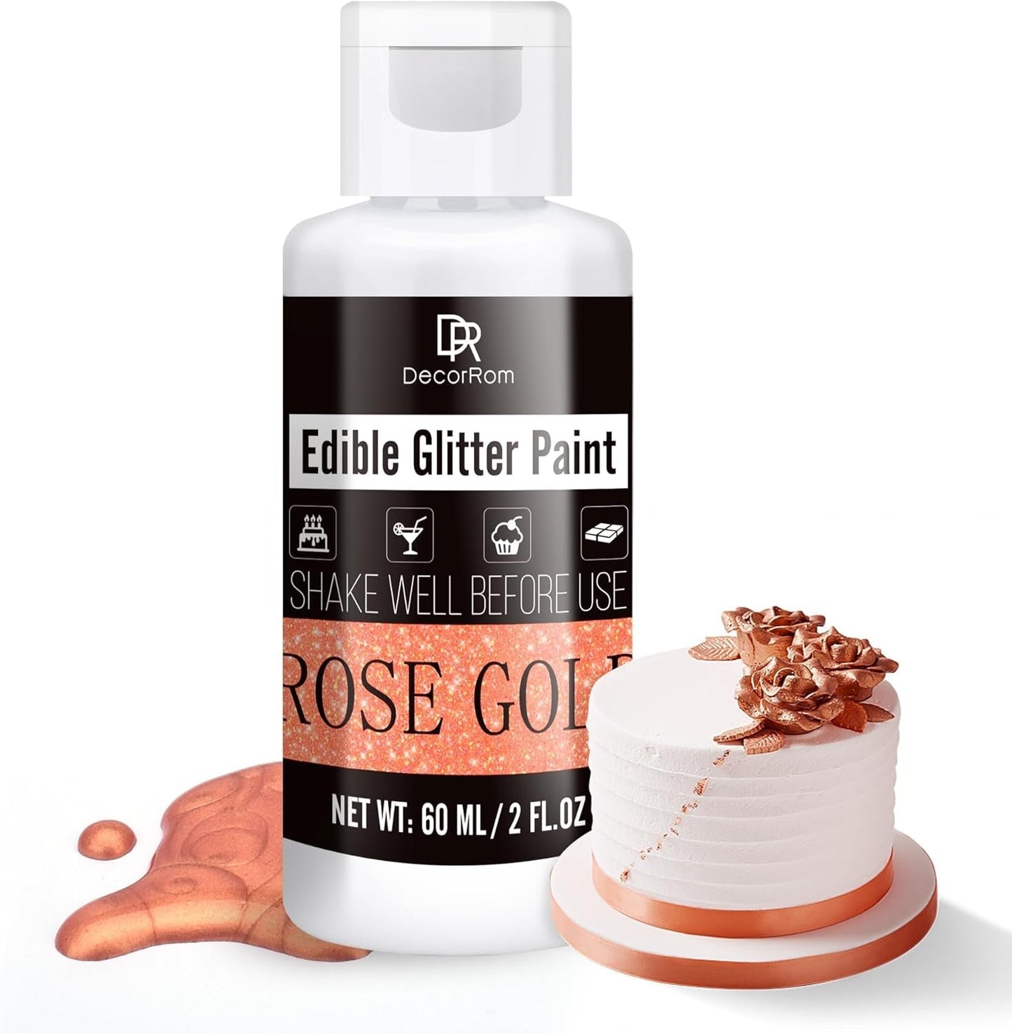 Spiselig flydende glitter - 6 farver metallisk glitter madfarve til kagepynt, bagning, muffins - spiseligt flydende glitter metallisk pulver til gør-det-selv kiks, fondant, kager