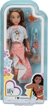 Vaiana dukke med tilbehør, 29 cm, 13 artikulationspunkter, officielt licenseret af Jakks Pacific. Komplet med kombinerbart tilbehør og en funklende Mickey ring!