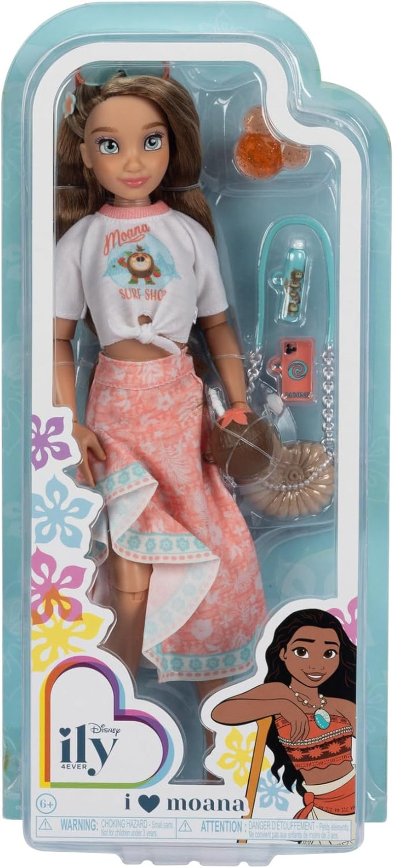 Vaiana dukke med tilbehør, 29 cm, 13 artikulationspunkter, officielt licenseret af Jakks Pacific. Komplet med kombinerbart tilbehør og en funklende Mickey ring!