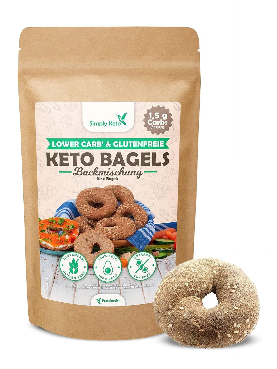 Simply Keto Lower Carb* Bagel Bage Mix til Lower Carb* og ketogen diæt - laktose- og glutenfri - 335 gram Naty Shop Kitchen