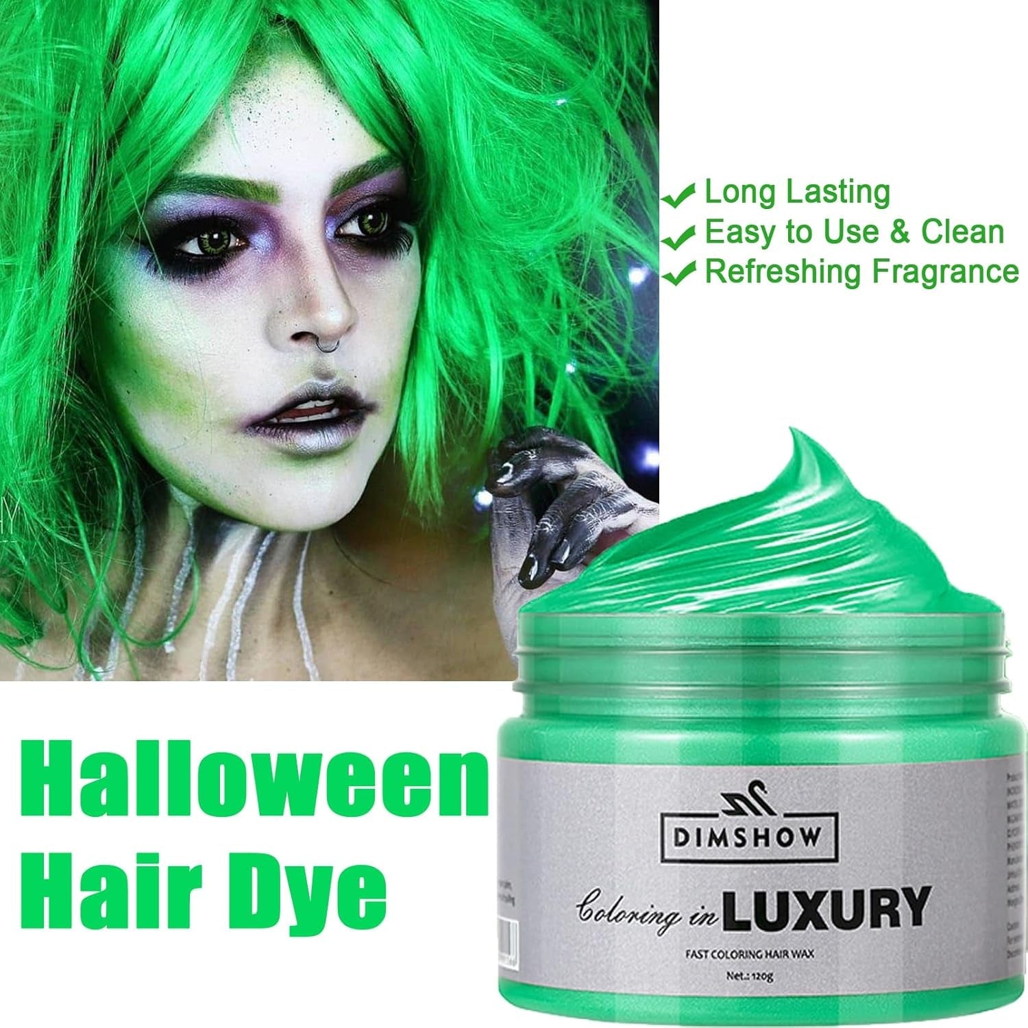 Grøn midlertidig hårvoks, skøre grøn midlertidig hårspray, vaskbar semi-permanent mudder, én gang hårfarve, instant styling hårpasta mudder, naturlig hårfarve til fester, aktiviteter og Halloween Naty Shop hårfarve