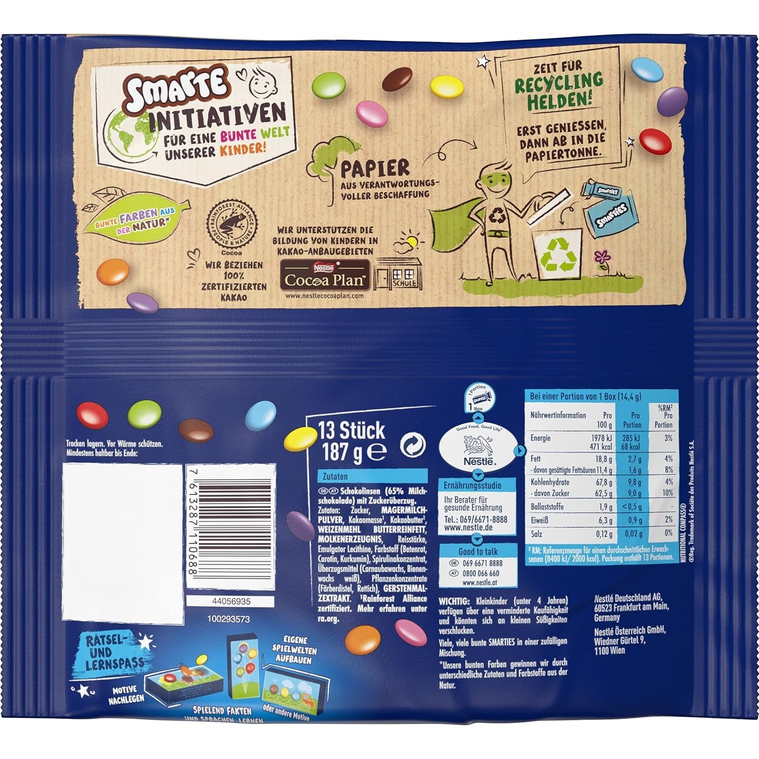 Nestlé SMARTIES Mini individuelt indpakkede små linser med mælkechokolade 3 pakke (1 x 187 g)