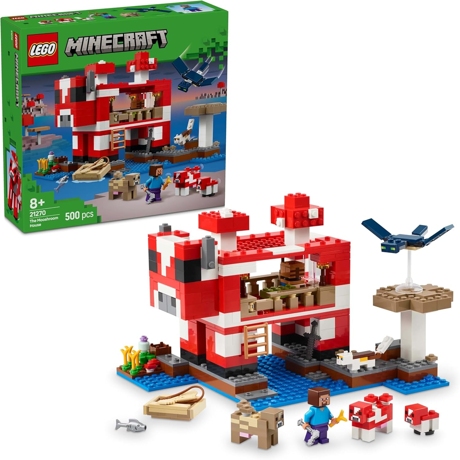 LEGO Minecraft The Mushroom Cow House Videospil Byggelegetøj Mushroom Land Model med minifigurer Steve og andre figurer Legesæt til drenge og piger 8 år gammel 21270 Byggesæt Besuche den LEGO-Store Standardtitel