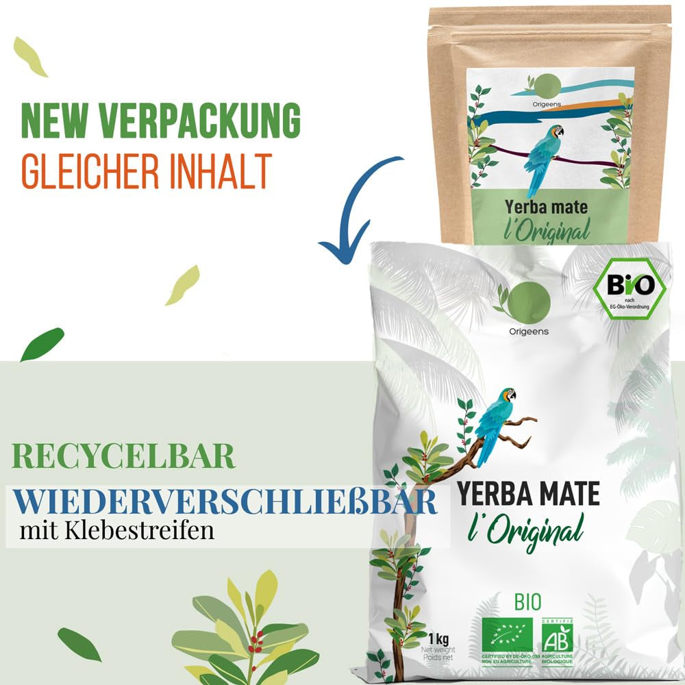 ORIGEENS BIO YERBA MATE TEA 1 KG - The Original I Uristet, blade, uden stængler, støv og krummer I Energigivende og afgiftende drik