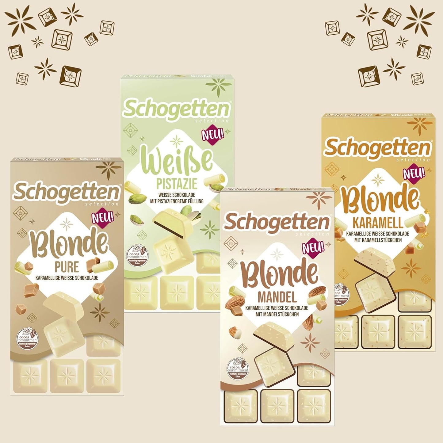 Schogetten Blonde Pure I hvid chokolade med karamel I 100 g I portioner individuelt (pakke med 2)