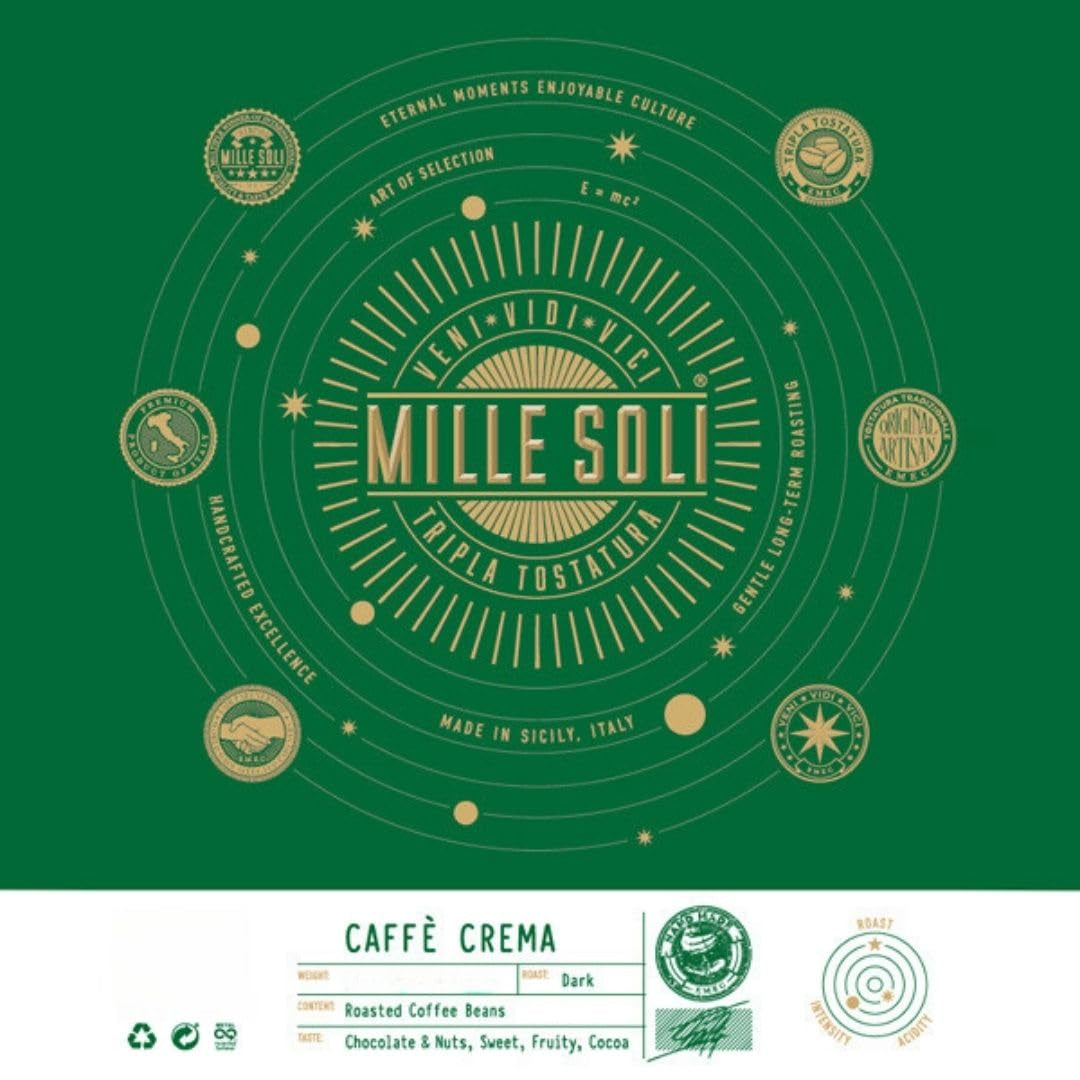 Caffè Crema - Kaffebønner ristet på Sicilien - Traditionel lang ristningsproces med perfekt crema, 250 g pose, ekstra lav surhedsgrad til fuldautomatiske maskiner og portafilter