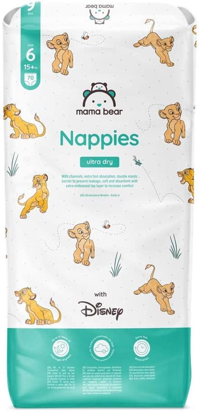 Mama Bear Disney Ultra Dry Bleer størrelse 4 (8-14 kg), hvid, 84 stykker (1 pakke) Naty Shop størrelse 6 (15+kg) Enkelt pakke