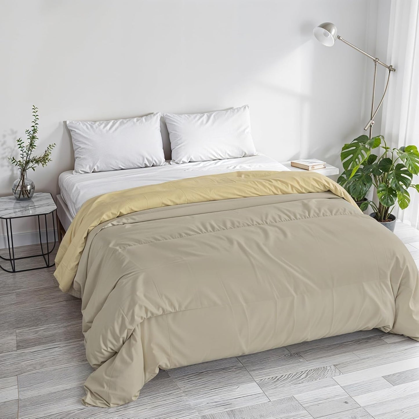Basis vintertæppe, ensfarvet og foret, mørkegrøn/creme, 200X245Cm Naty Shop Dyner og dyner Taupe/creme 250X245Cm