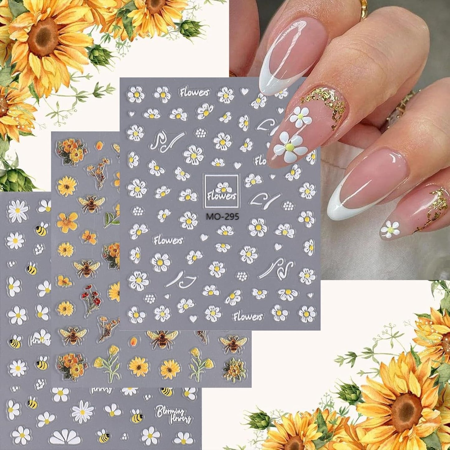 3 Stück Nagelsticker Set-Selbstklebende Nagelfolie Mit Blumen- Und Bienenmotifen-Nail Art Sticker For Kreatives Nageldesign-Nageltattoos Und Zubehör