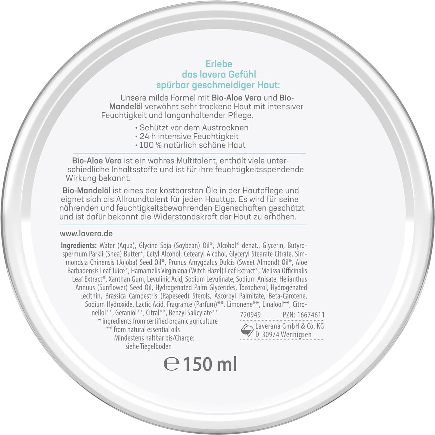 Lavera Basis Sensitiv, intensiv pleje til tør hud med Aloe Vera og mandelolie, 150 ml Naty Shop