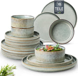 GBhome keramisk porcelænssæt til 6 personer 18 stykker Reactive Glaze Håndlavet porcelænsservicesæt Mikrobølge- og opvaskemaskine Tåler skål- og tallerkensæt