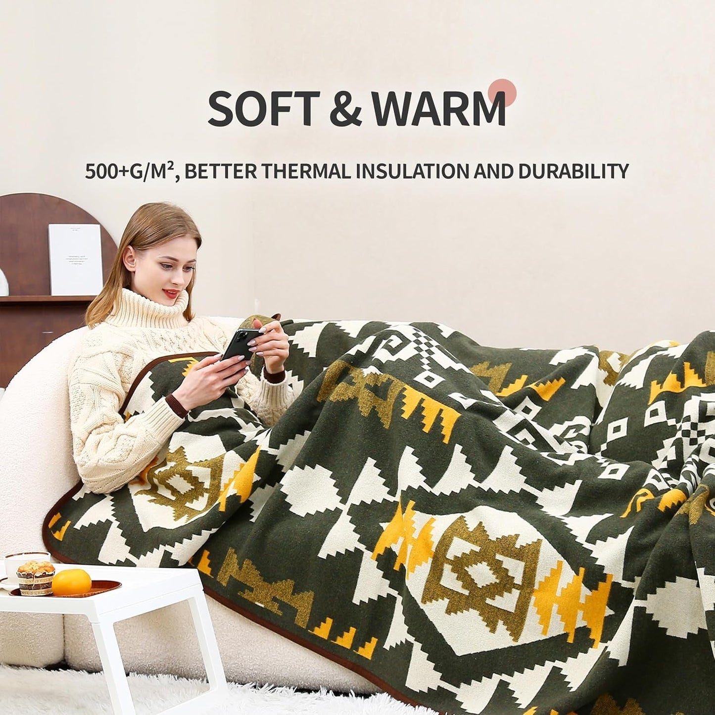 ACUSHLA 200,7X160 Cm, 1,7 Kg, tæppe, uldtæppe, varmt rejsetæppe, striktæppe, dekorativt, tæpper til sofa, stol, sofa, seng, stue, camping, egnet til alle årstider WW203 Senge og tæpper Besuche den ACUSHLA-Store