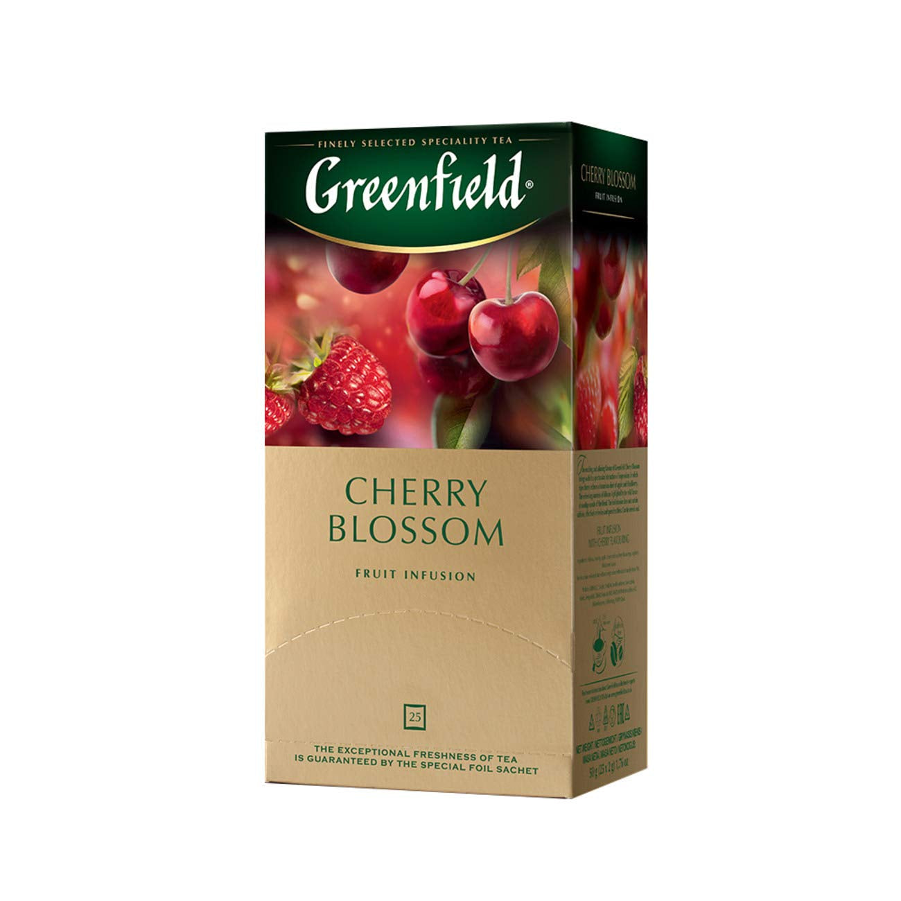 Greenfield Cherry Blossom, Hibiscus, Hyben, Æble, Hindbær, Blackberry, Teposer (2G X 25), 50G