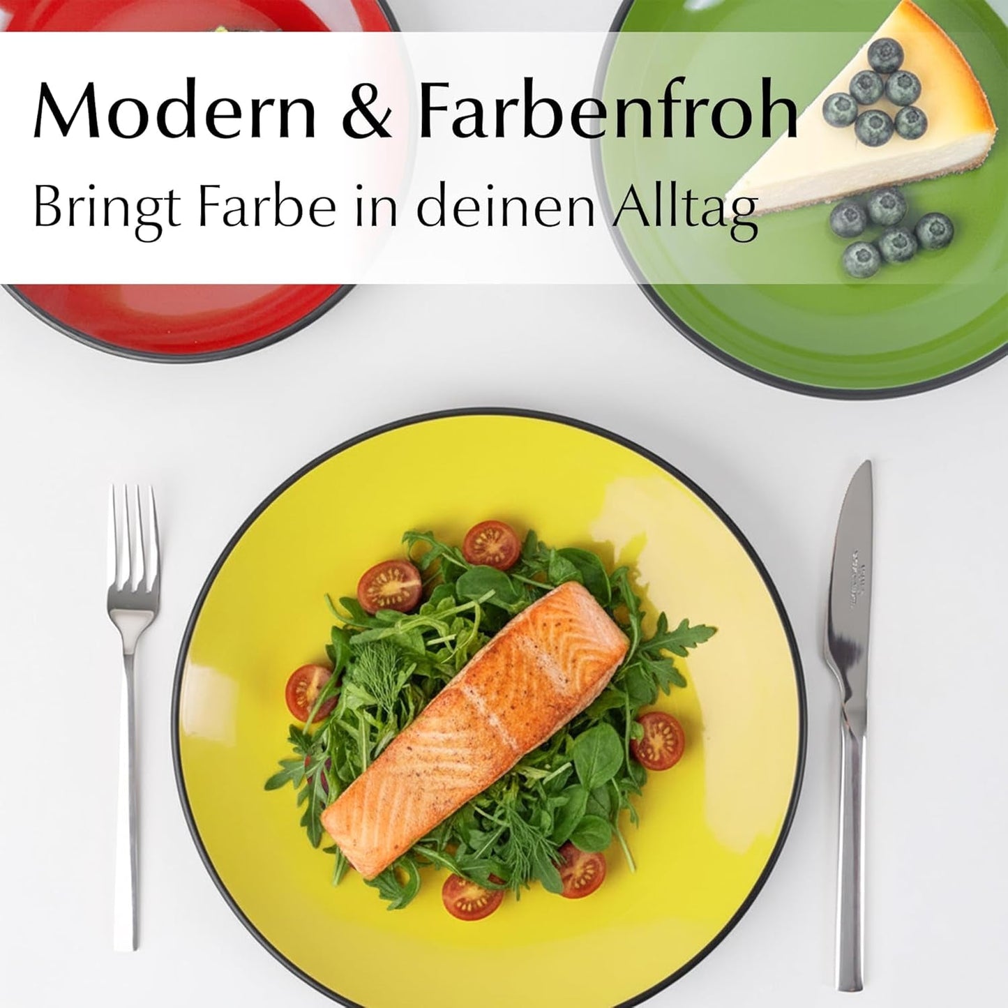 MIAMIO - Sæt med 6 keramiske stentøjstallerkener/middagstallerkener - Le Papillon Collection (farverige, små tallerkener (6x))