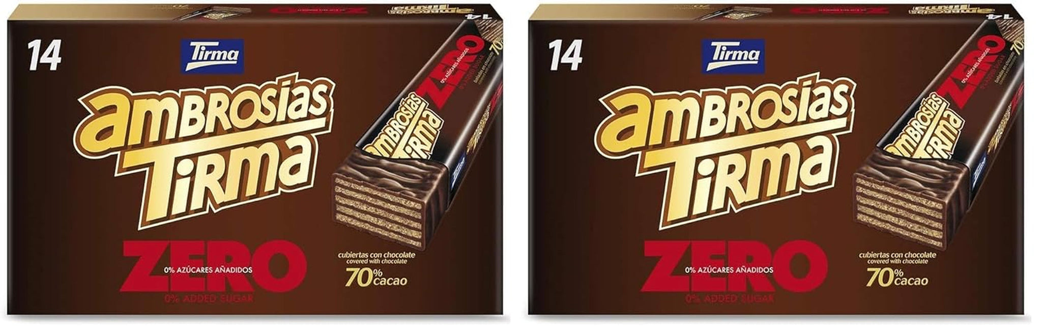 Vafler med mørk chokolade Tirma 70% kakao | Uden tilsat sukker | Velegnet til keto-diæter | Lav kulhydrat | Til diabetikere Chokoladewafers Multi Pack | 3 stk | 64,5 g
