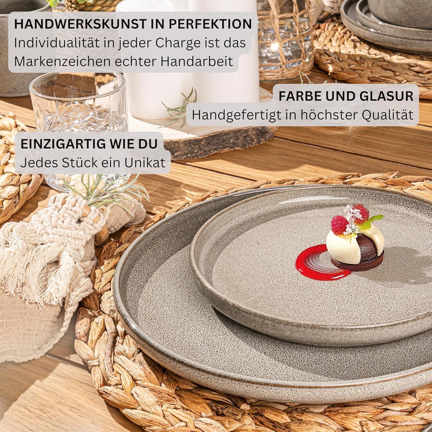 SÄNGER Cairo Clay | 24-styks porcelænssæt, stentøjsstel til 6, 6 tallerkener, 6 desserttallerkener, 6 pastaskåle, 6 serveringsskåle, gråt porcelænssæt | VÆRDIINDSAMLING