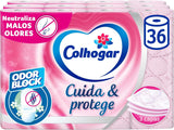 Colcasa Care & Protect 3 X 12 toiletpapir med lugtblokteknologi, neutraliserer dårlige lugte, 36-rulle pakke, 3-lags, frisk duftende lyserøde ruller