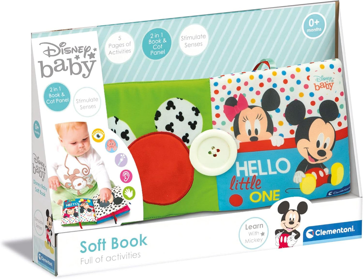 Clementoni 17721 Disney Baby - stofbog, alsidigt babyrejselegetøj, knitrende og knirkende billedbog til nyfødte fra 0 måneder Babylegetøj Naty Shop