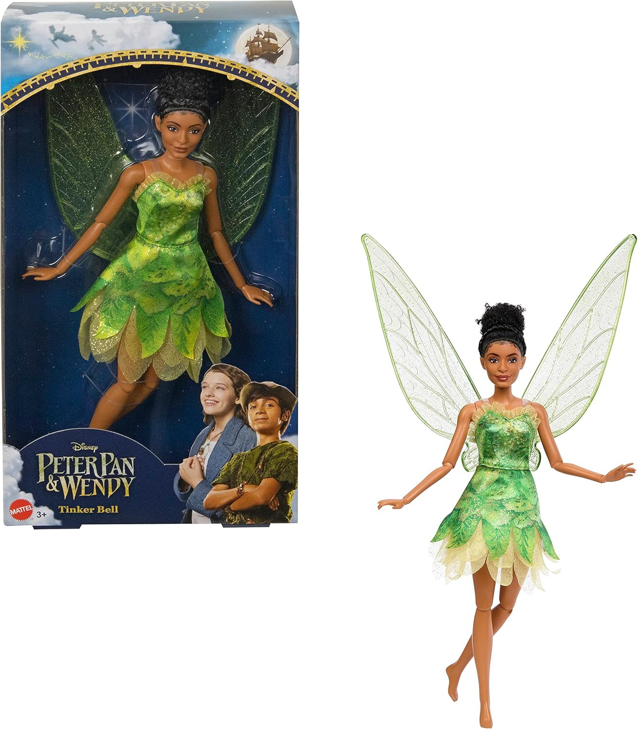 Disney Peter Pan og Wendy Tinker Bell-dukke med bevægelige vinger og grøn kjole Filminspireret gave til børn til at genskabe scener eller egne eventyr HNY37