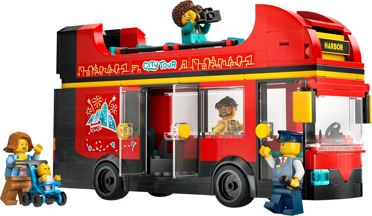 LEGO City dobbeltdækkerbus, dobbeltdækker legetøjsbus, køretøjssæt til piger og drenge fra 7 år, indeholder 5 figurer, inklusive en baby i barnevogn 60407 Byggesæt Besuche den LEGO-Store