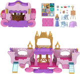 Mattel Disney Princess forvandler legesætvogn til slot med lille nordlysdukke, 3 niveauer, 6 legeområder, 4 figurer, møbler og tilbehør HWX17-dukker Naty Shop Multicolor