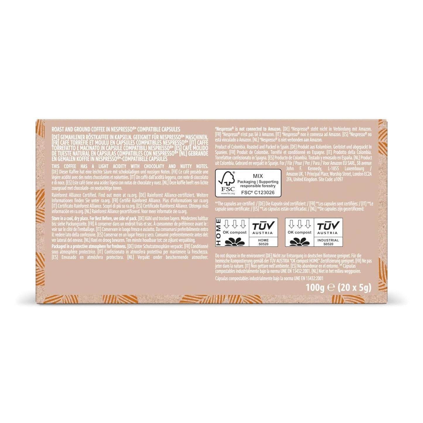 By Amazon Heimkomposterbare Kaffeekapseln, kompatibel med Nespresso, 100 % kolumbianischer Arabica, 20 Stück – Rainforest Alliance-zertifiziert