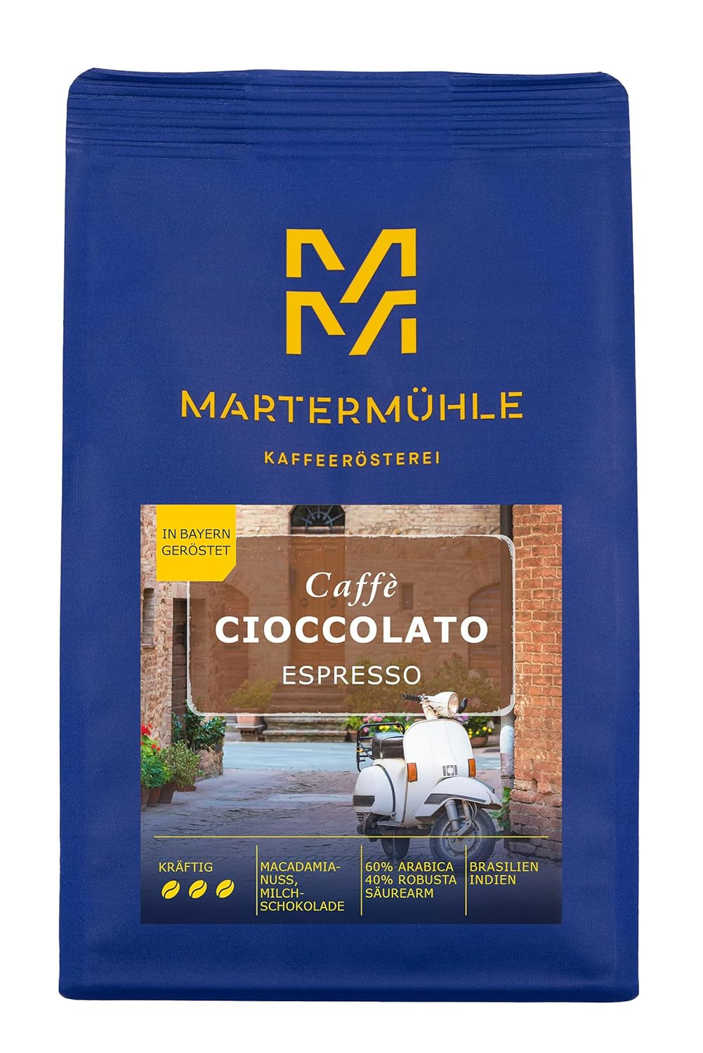 Espressobønner Martermühle Cioccolato 500g Stærk | Arabica/Robusta | Smag: Macadamianødder, mælkechokolade | Let ristede hele espressobønner, lav syre