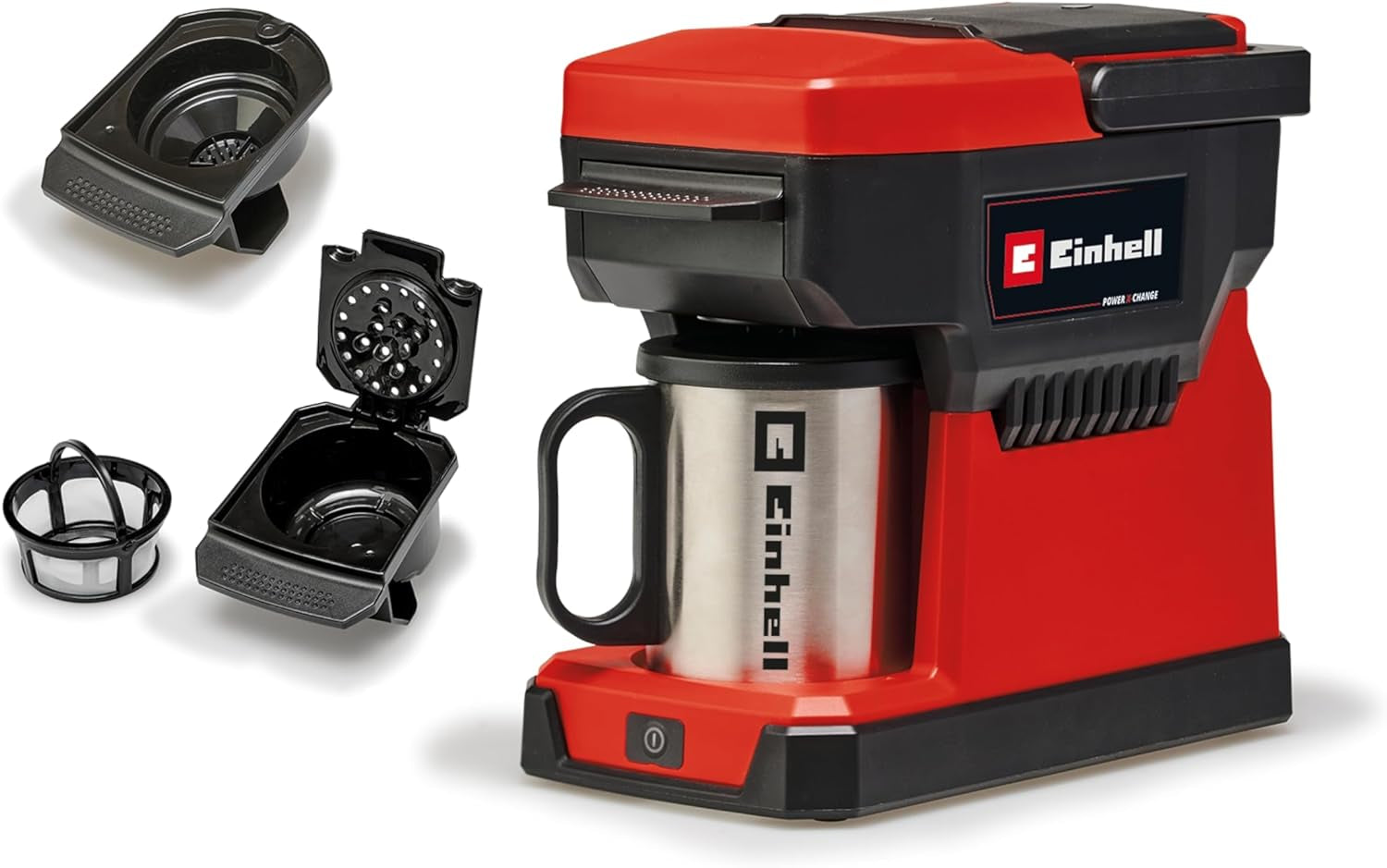 Trådløs espressomaskine Einhell TE-CF 18 Li-Solo Power X-Change (18 V, 240 ml vandtank, til filterkaffe og kaffekapsler, bærehåndtag, inkl. kaffekop med låg, uden batteri)